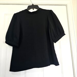 Anthropologie Meave  Black Boxy Blouse with Mandarin Collar Size 10